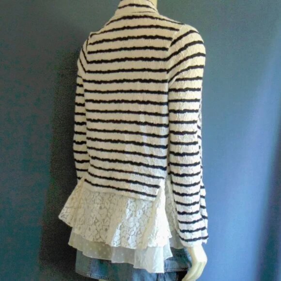 Postmark Anthropologie Striped Knit White Lace Back Jacket Sm - Picture 5 of 7